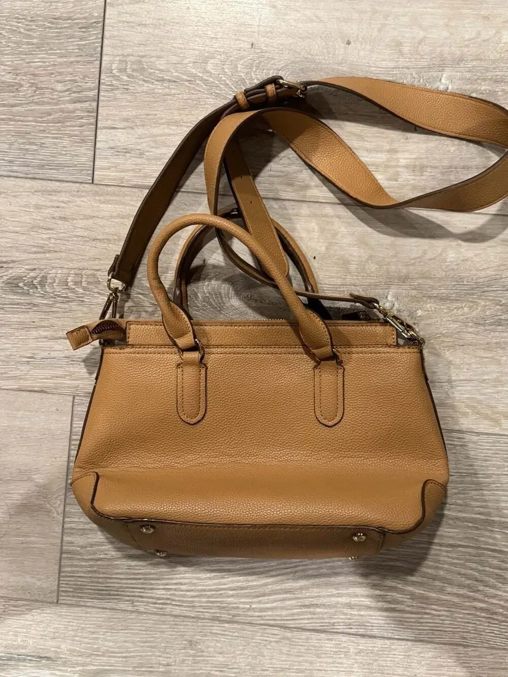 Tan Pebbled Satchel Crossbody Bag Structured Top Handle Quiet Luxury Classic